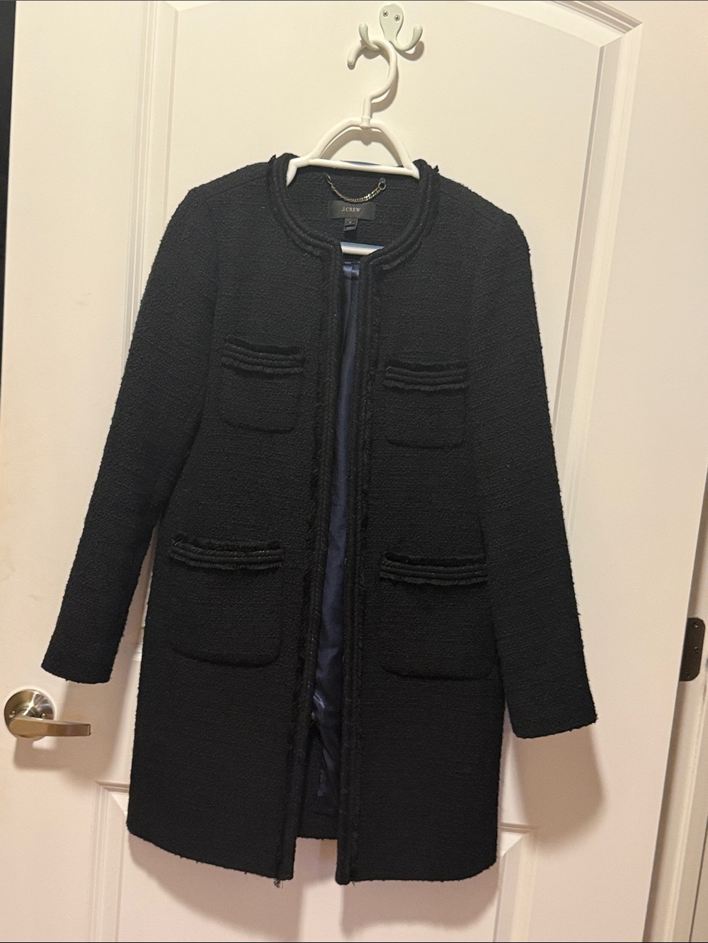 J. Crew Collection Black Bouclé Collarless Coat w/ Patch Pockets - S (size 2/4)